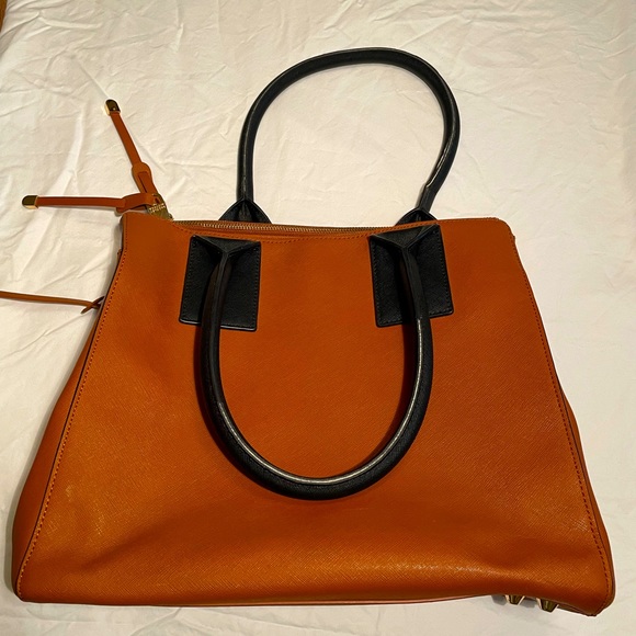 Badgley Mishka Two-Tone Leather Satchel Handbag - Picture 1 of 12